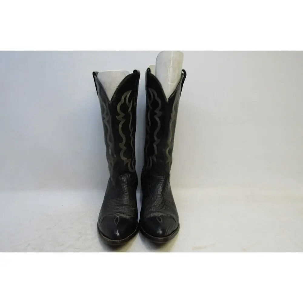 Unbranded Mens Size 8 D Black Leather Shark Skin Western Cowboy Boots